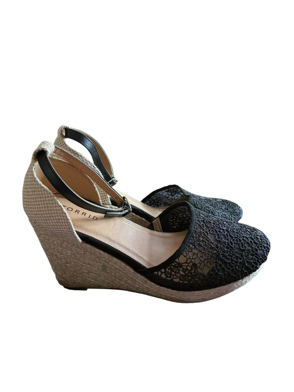 Torrid Crochet Wedge Platform Espadrille Black Lace Sandal Strap Size 11
